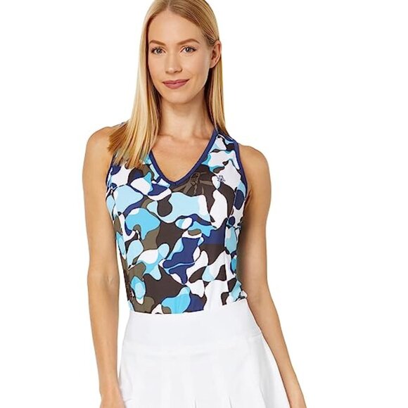 NWT Original Penguin Golf V-Neck Abstract Print Top (Astral Night) Women's - Picture 1 of 8